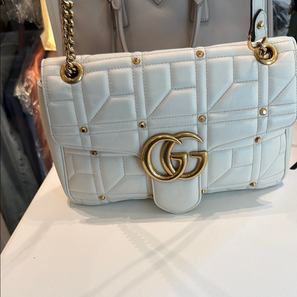 Gucci White Shoulder Bag with Gold Accents